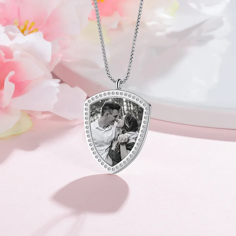 Personalized Photo Necklace with Engraving Black and White Photo