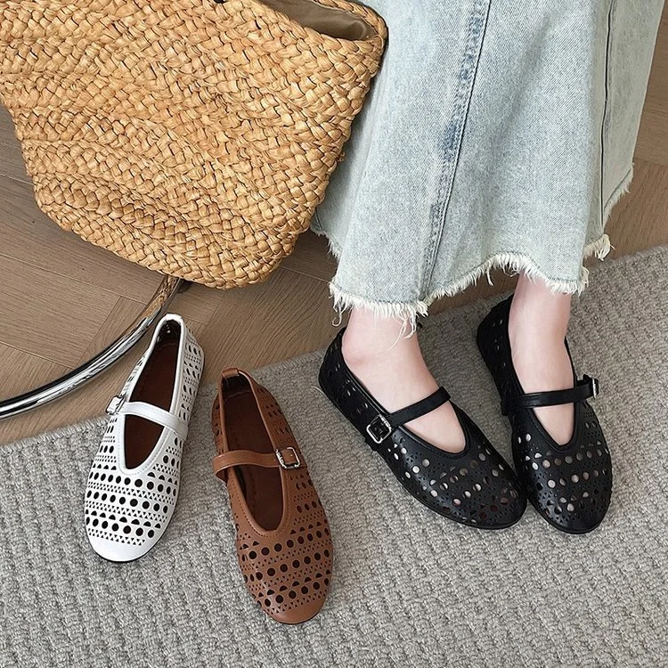 Yyvonne New French Hollow Ballet Shoes Flats With A Shallow Mouth Mary Jane Shoes Women's Niche Design Single Shoes
