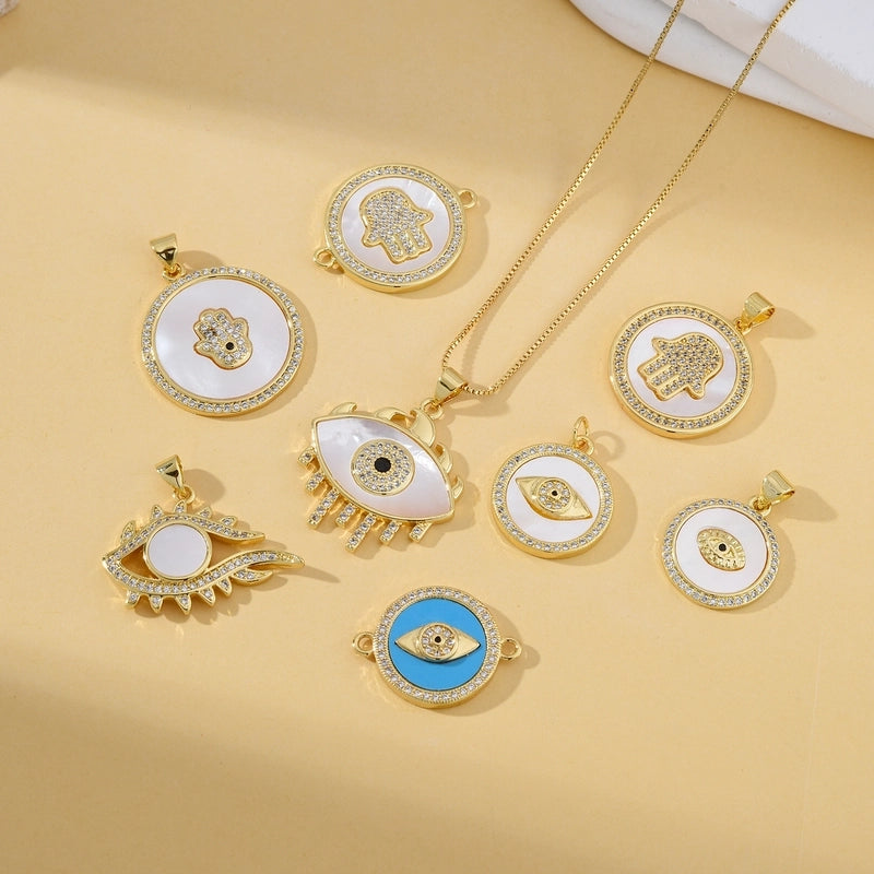 1 Piece 2.2cm*2.5cm 2.4cm*2.9cm Copper Shell Zircon 18K Gold Plated Palm Eye Pendant Jewelry Accessories