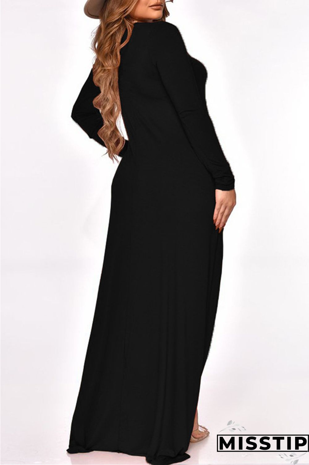 Black Fashion Casual Print Asymmetrical O Neck Plus Size Two Pieces