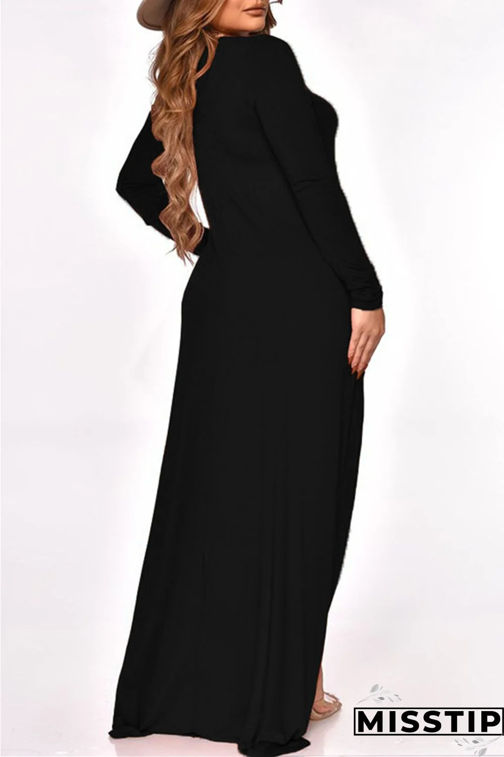 Black Fashion Casual Print Asymmetrical O Neck Plus Size Two Pieces