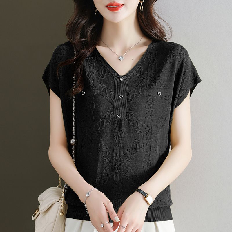 Ponlun costume ideas women Elegant Fashion Harajuku Slim Fit Female Clothes Loose Casual All Match Tshirts Solid V Neck Button Insert Short Sleeve T-shirts