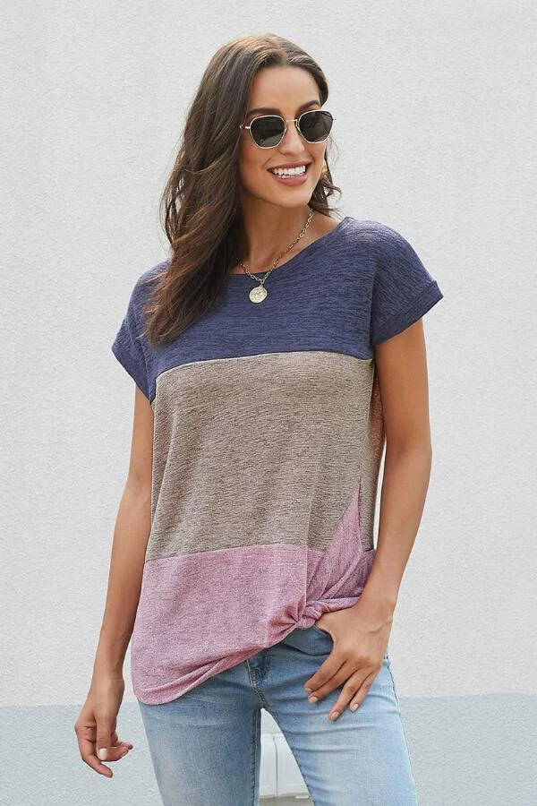 Casual Color Cube Patchwork Top