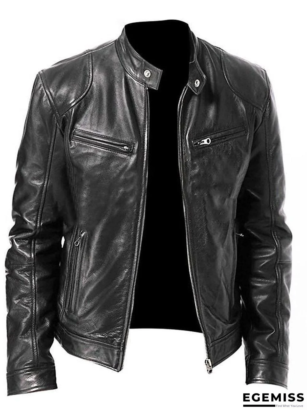 Men's Stand Collar Faux Leather Jacket Regular Solid Colored Daily Basic Spring Long Sleeve Black / Brown US32 / UK32 / EU40 / US34 / UK34 / EU42 / US36 / UK36 / EU44 | EGEMISS