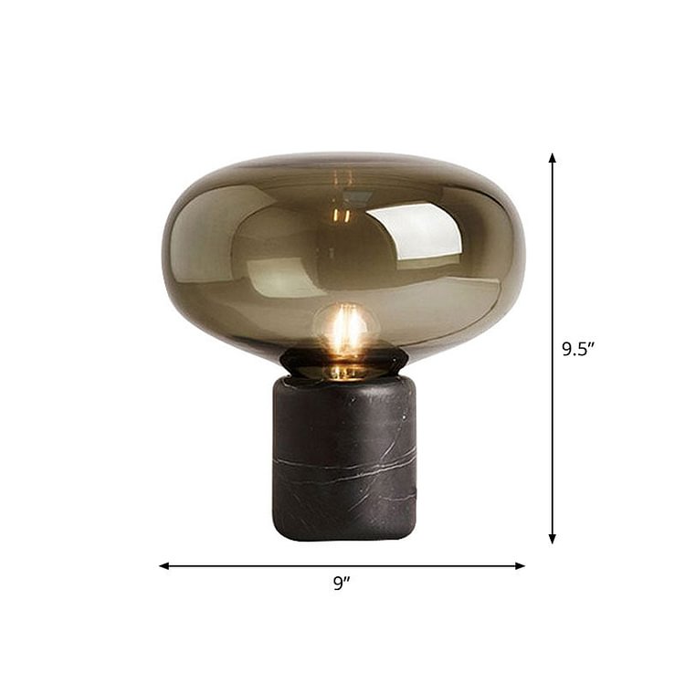Capsule Shaped Glass Nightstand Light Nordic 1-Bulb Table Lamp with Cylindrical Marble Base
