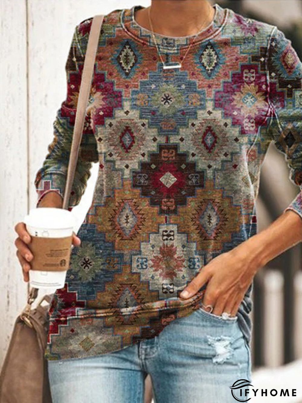Floral-Print Casual Long Sleeve Round Neck Sweatshirt | IFYHOME