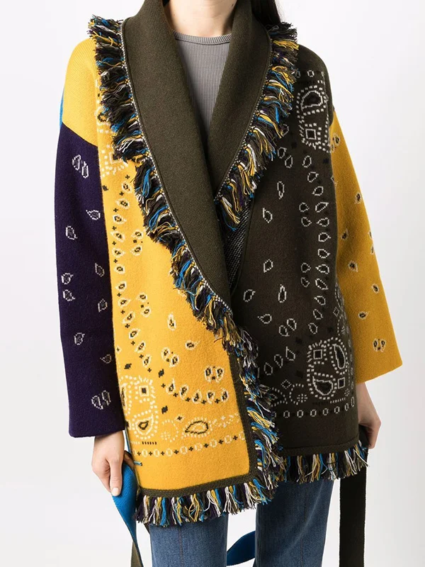 Casual Loose Lace-Up Tasseled Patchwork Coat