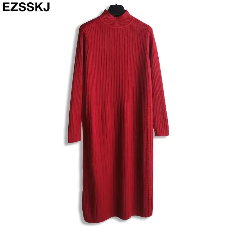 Autumn Winter long thick straight Sweater dress women solid loose pure solor Thick dress Female oversize knit dress Long sleeve