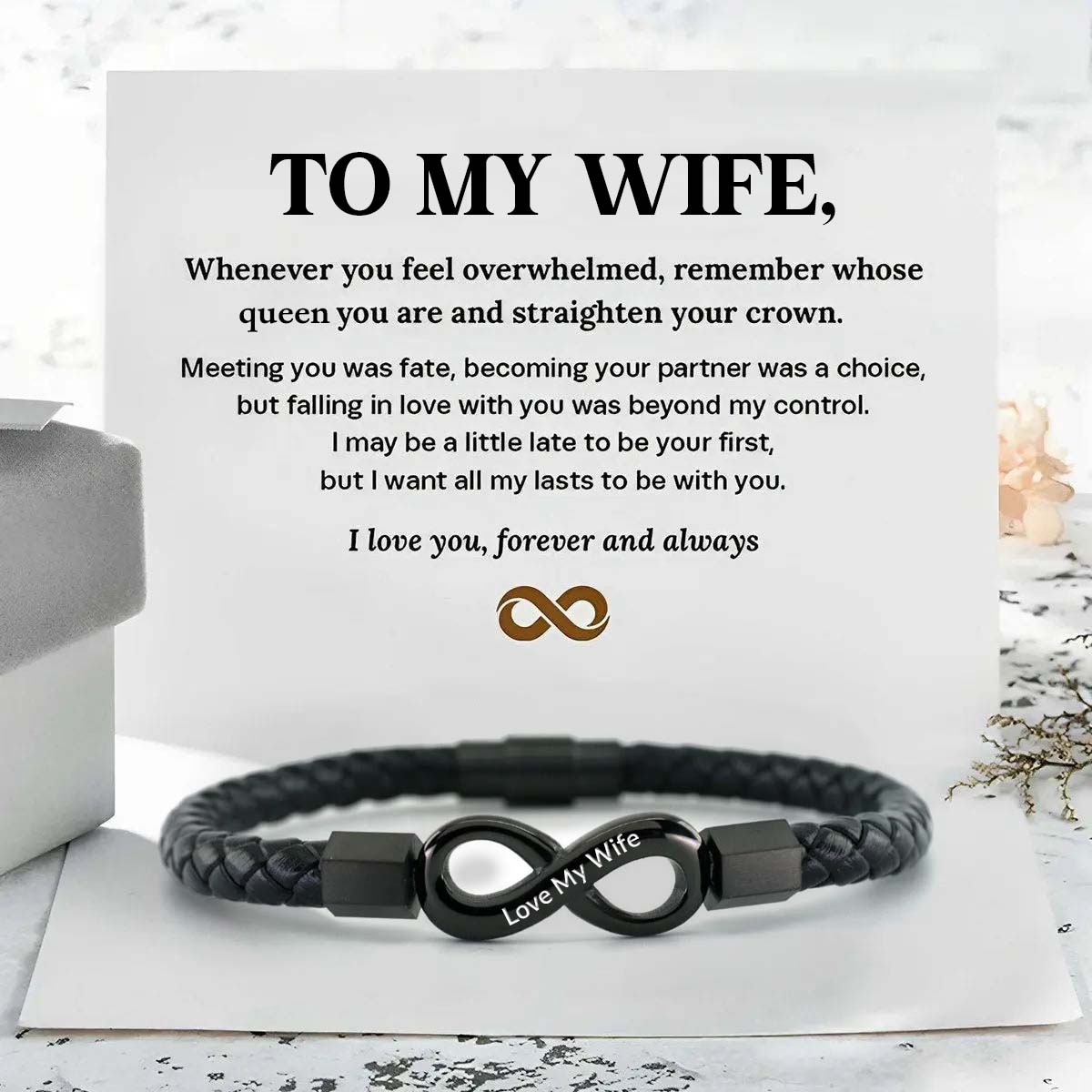 Unique Gift Love My Wife - I Love You Forever And Always - Infinity Leather Bracelet