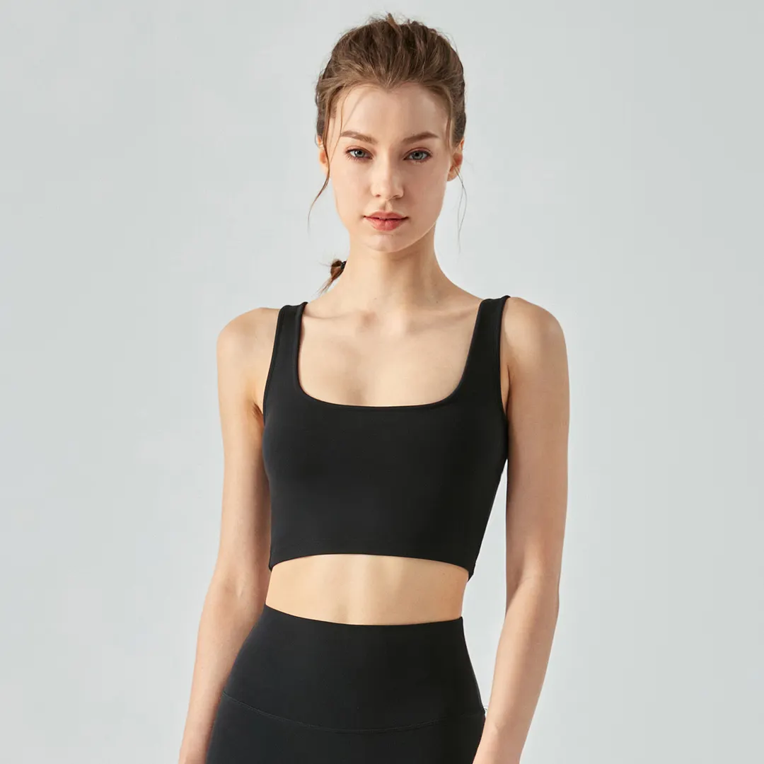 Buy different colors and types of 8 ways stretch fabric high support shock absorber eco friendly ethical sports bras with removable cups on Hergymclothing Black