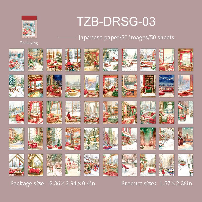 미니 와시 스티커북 - 겨울 풍경 시리즈 빈티지 눈 도시 거리 풍경