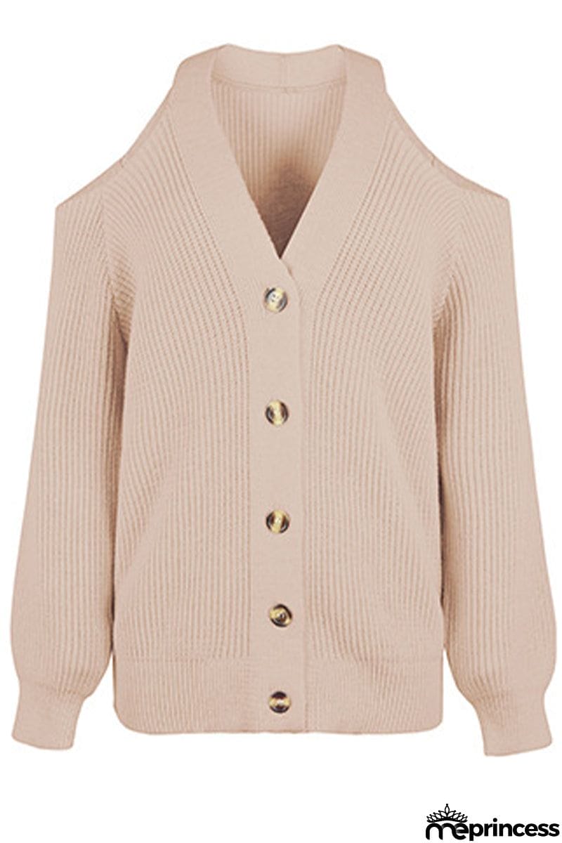 Casual Buckle Solid Color V Neck Sweaters(4 Colors)