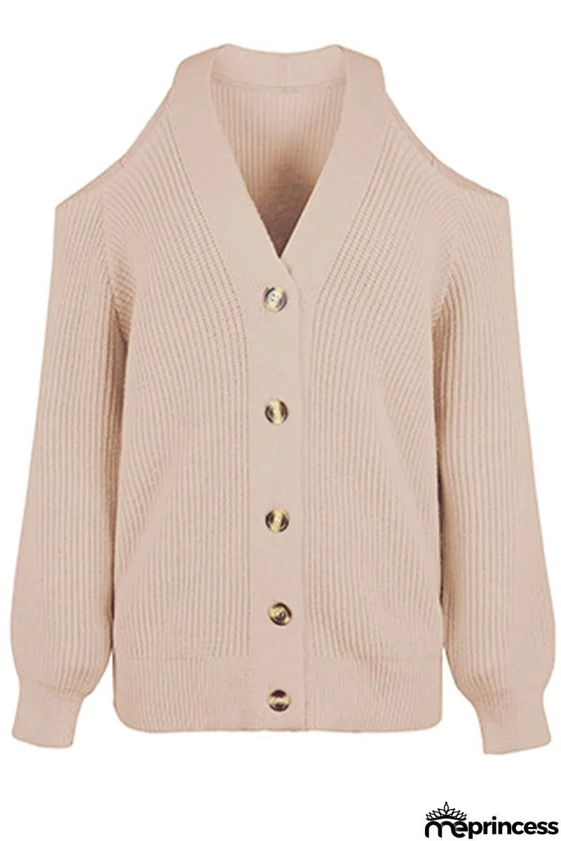 Casual Buckle Solid Color V Neck Sweaters(4 Colors)