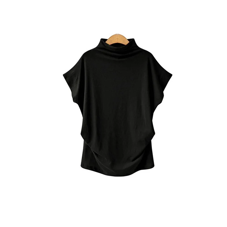 Women Casual Short Batwing Sleeve Loose Tops Solid Black Gray Turtleneck Tee T-Shirts-Cosfine