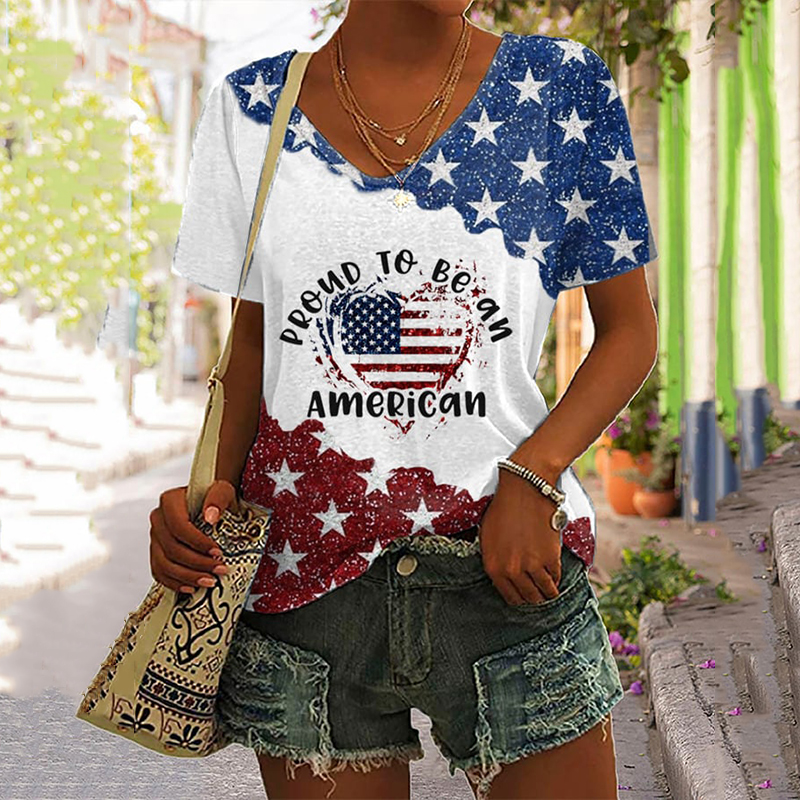 Comstylish Women's Proud To Be An American Print Casual T-Shirt