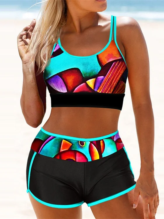 Plus Size Swimwear Sleeveless Geometric Printed Bikini