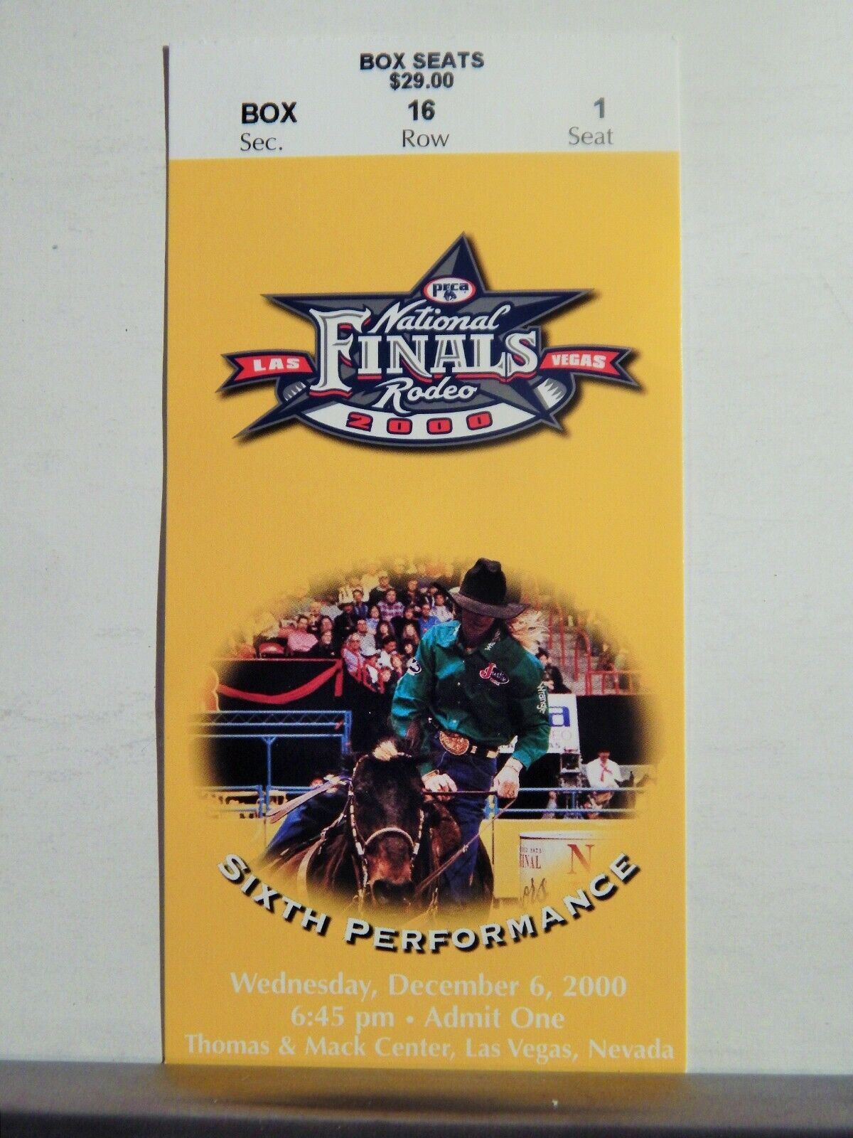 2000 NATIONAL FINALS RODEO LG ORIGINAL USED TICKET BARREL RACER COLOR Photo Poster painting