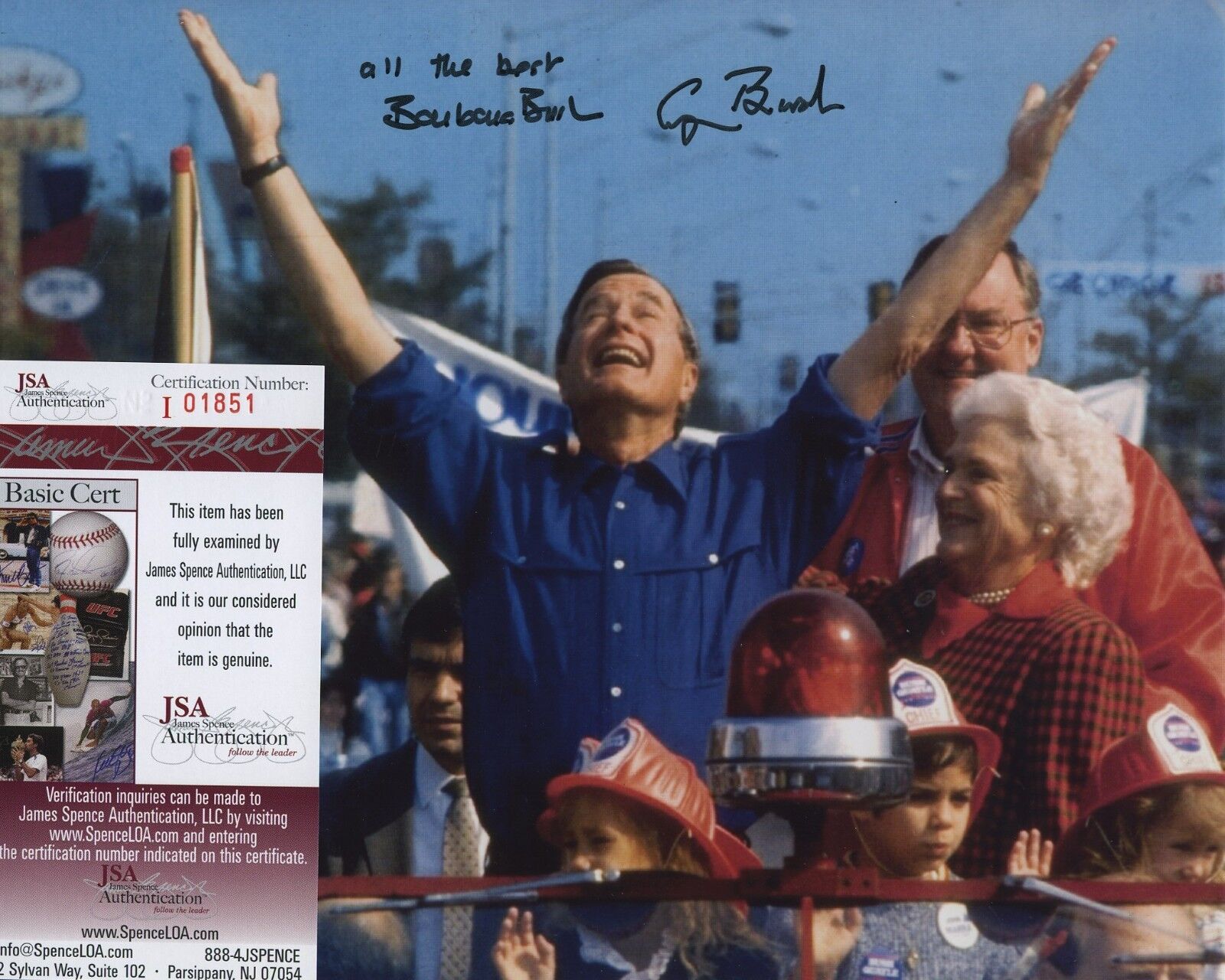 GEORGE H W BUSH & BARBARA BUSH SIGNED AUTOGRAPHED COLOR Photo Poster painting JSA COA 01851