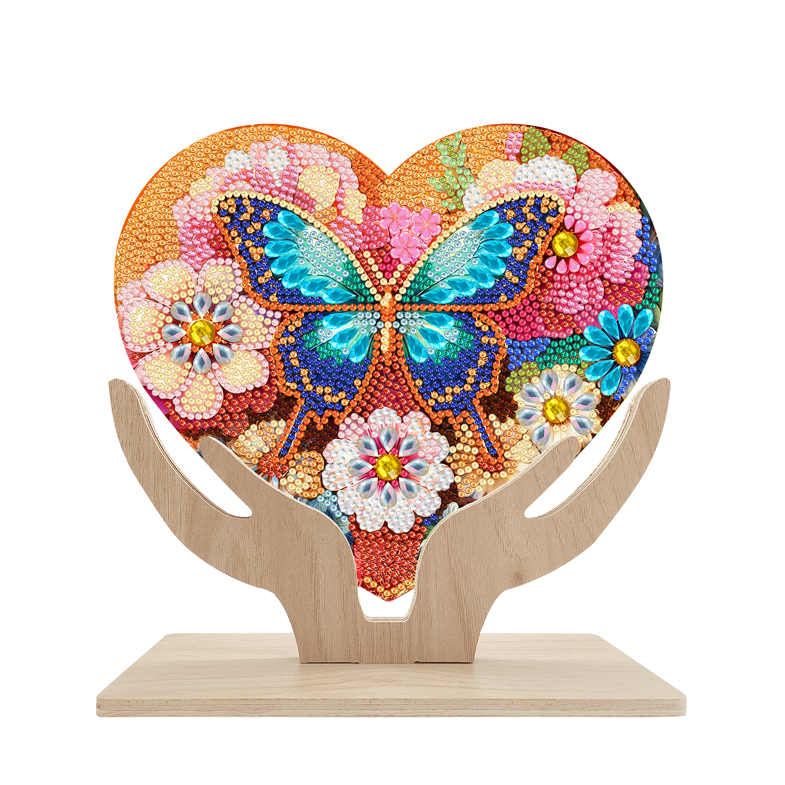 5D DIY Special Shape Diamond Painting Wooden Heart Shape Desk Ornament Decor Kit