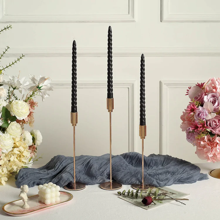 12 Pack Black Premium Spiral Long Burn Wick Taper Candles, Tall Unscented Wax Dinner Candle Sticks 11"