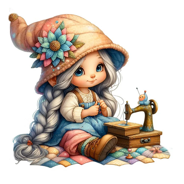 Sewing Gnome Little Girl 11CT/16CT Stamped Cross Stitch 50*50CM