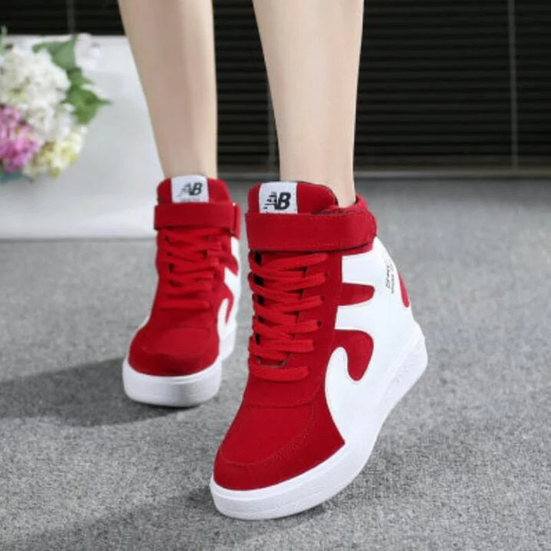 NEW Thick Platform Sneakers Casual Lace-Up Wedges High Heel Womens Sport Shoes Outdoor Black Red Platform Vulcanize Shoes Women