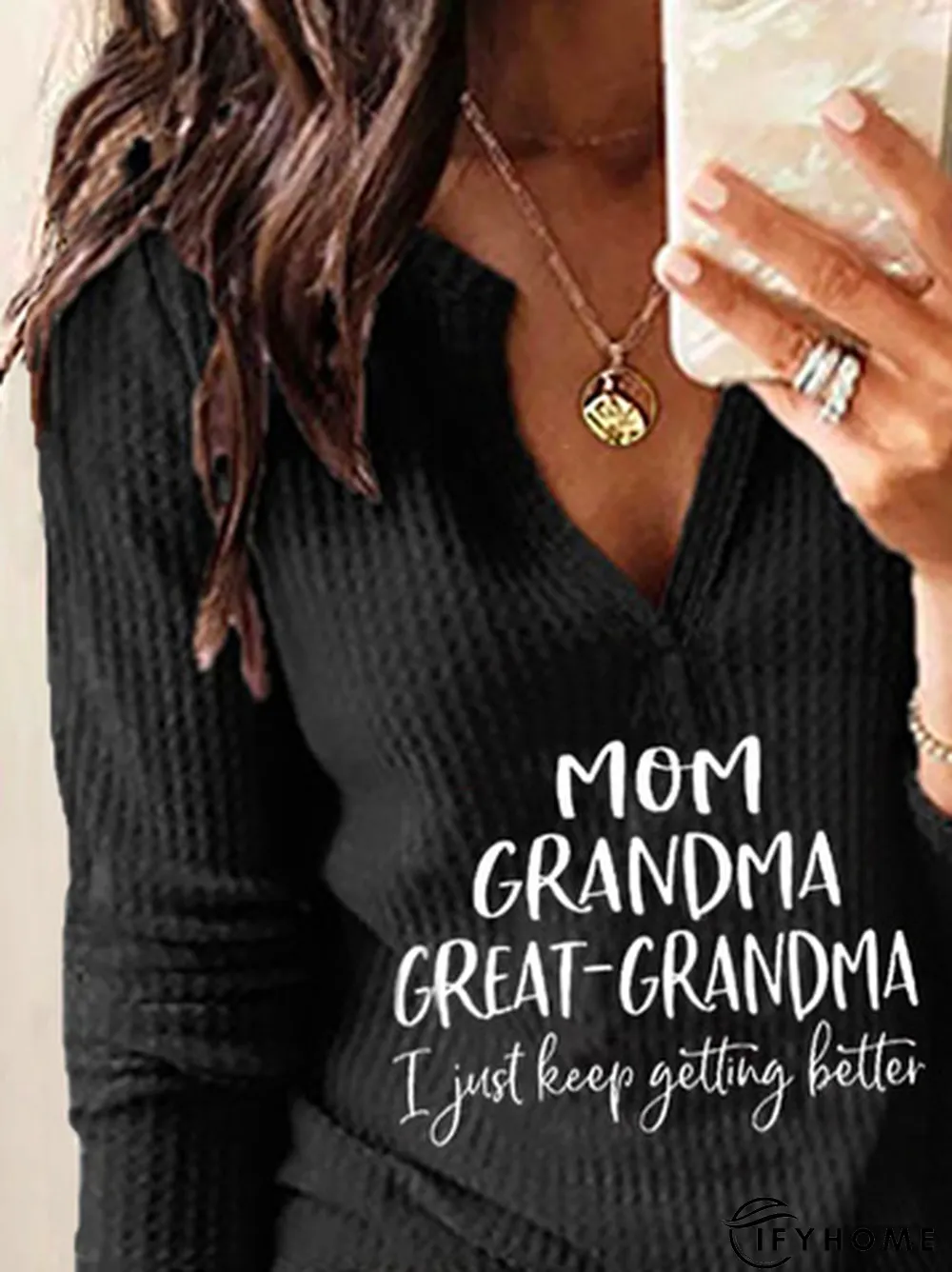 Loose V Neck Text Letters T-Shirt | IFYHOME