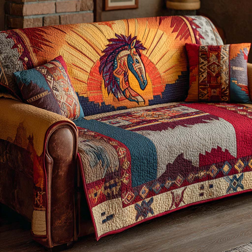 Golden Prairie Horse Quilted Sofa Cover NCU0XD1825 everthome