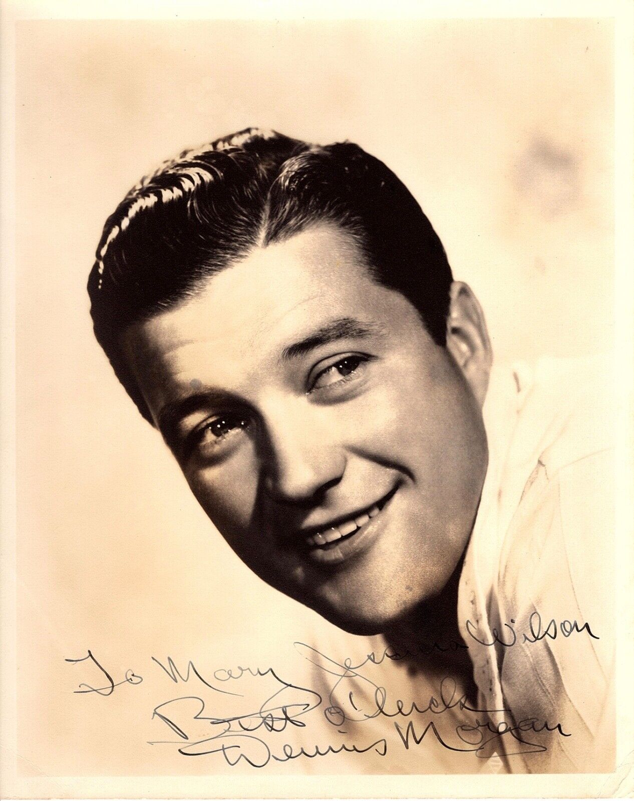 DENNIS MORGAN AUTOGRAPHED SIGNED 1940’S VINTAGE 8X10 Photo Poster painting NAVY BLUE AND GOLD