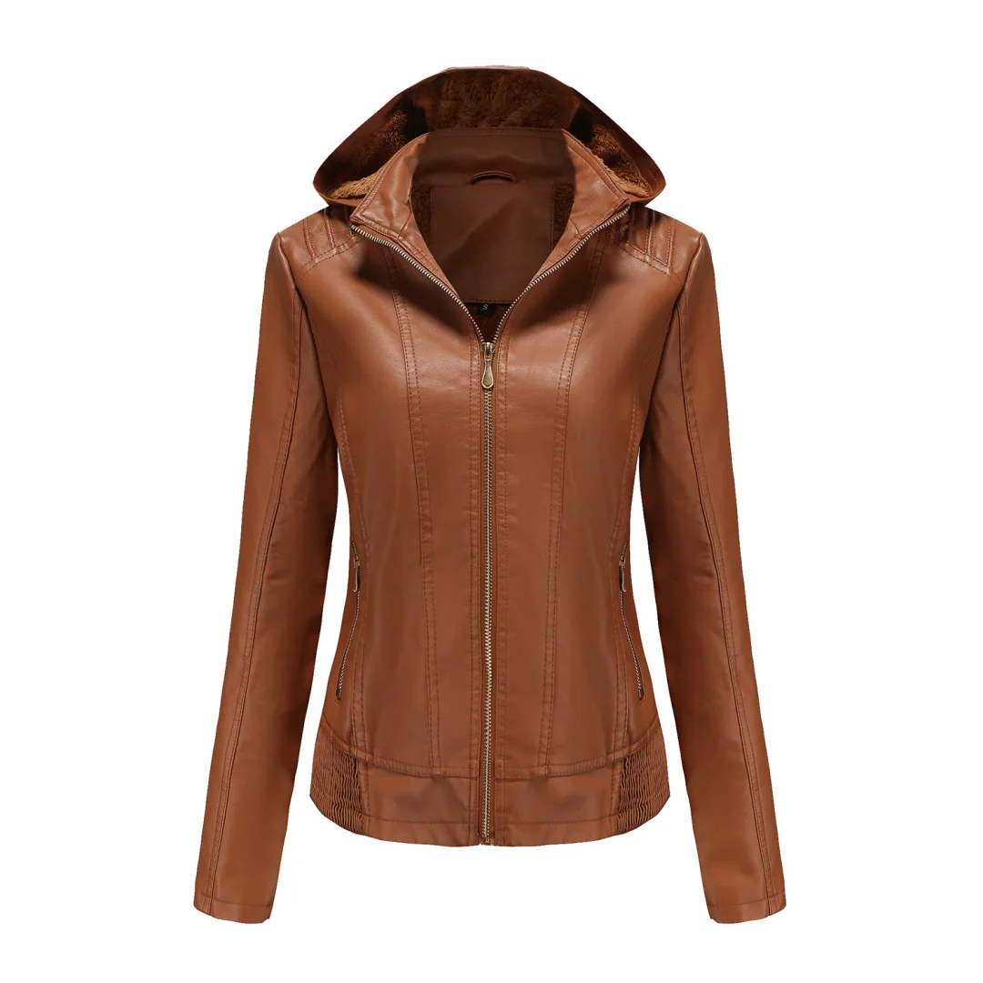 Leather Plush Winter Jacket For Women