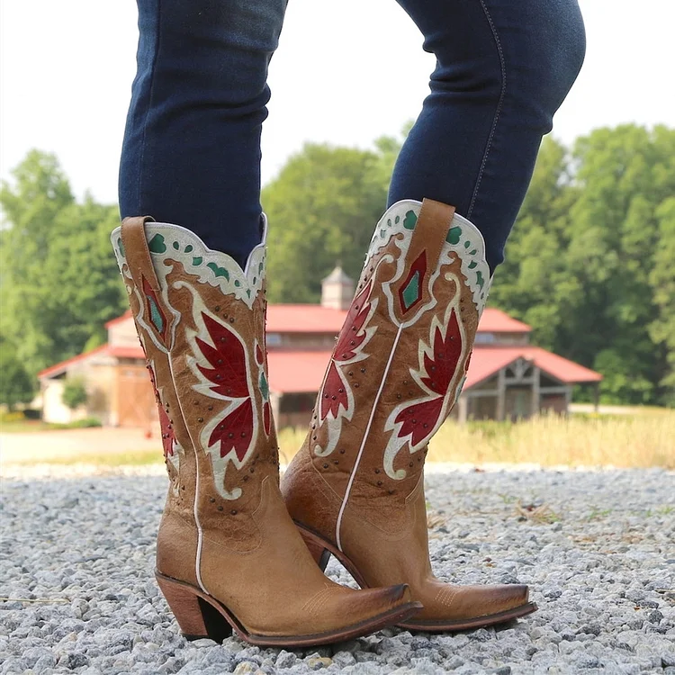 Women's Cowboy Low Heel Ankle Boots