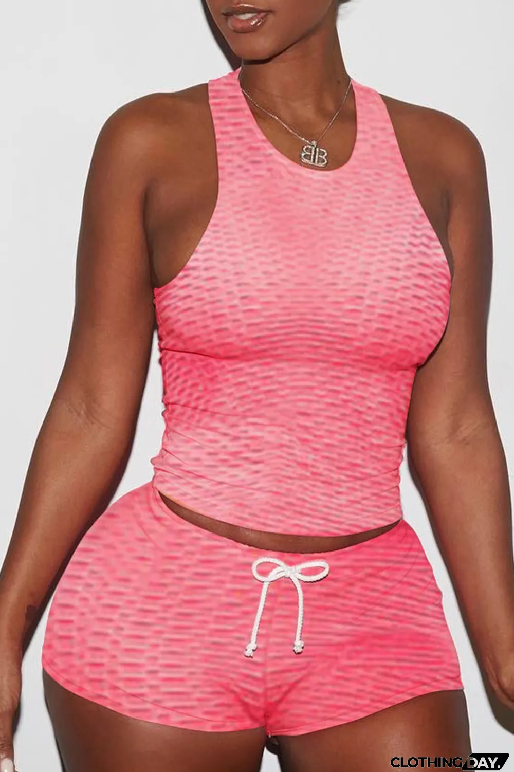 Orange Sexy Solid Backless O Neck Sleeveless Two Pieces