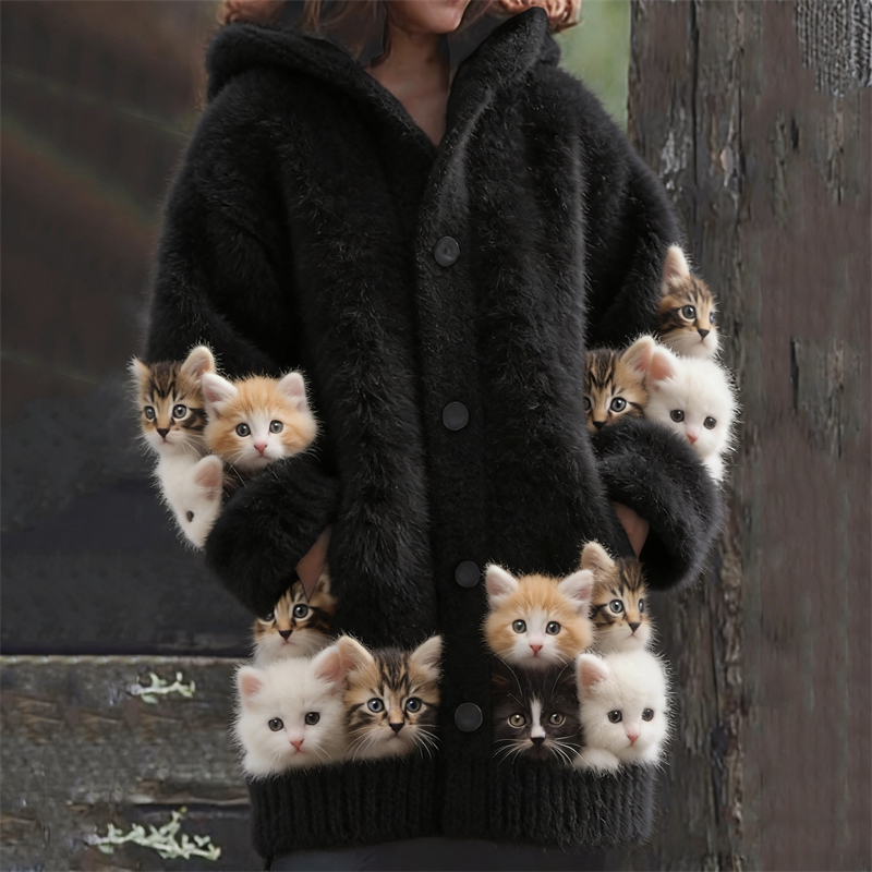 Types Of Fuzzy Kittens Cats Cozy Hooded Cardigan wearshes