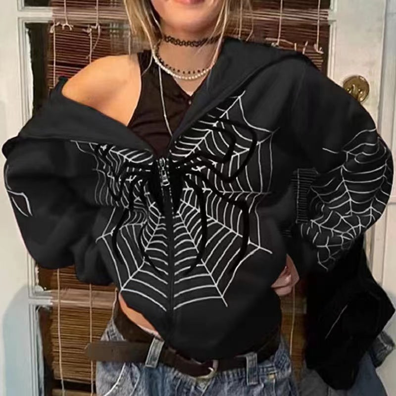 OLCooL 2024 Fall Fashion Spider Print Zip Up Hoodie olcool