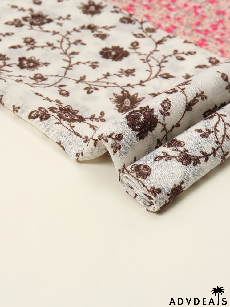 Floral Print Tassel Trim Scarf