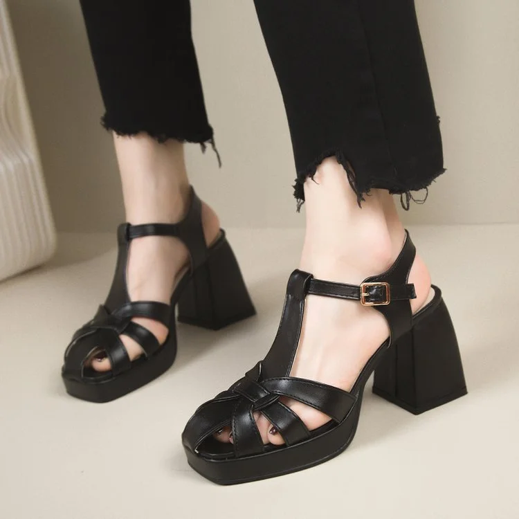 Closed Toe Hollow-out Roman Style High Heels  Stunahome.com