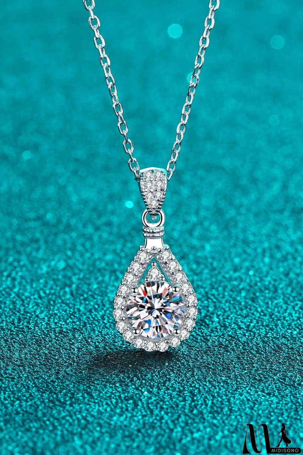 MidiSono - 2 Carat Moissanite Teardrop Pendant 925 Sterling Silver Necklace