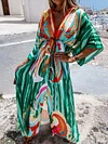 Floral-Print Batwing Sleeves Maxi Dress