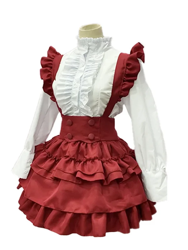Lolita Long Sleeve Tiered Paneled Pleated Ruffled Solid Mini Maid Dress