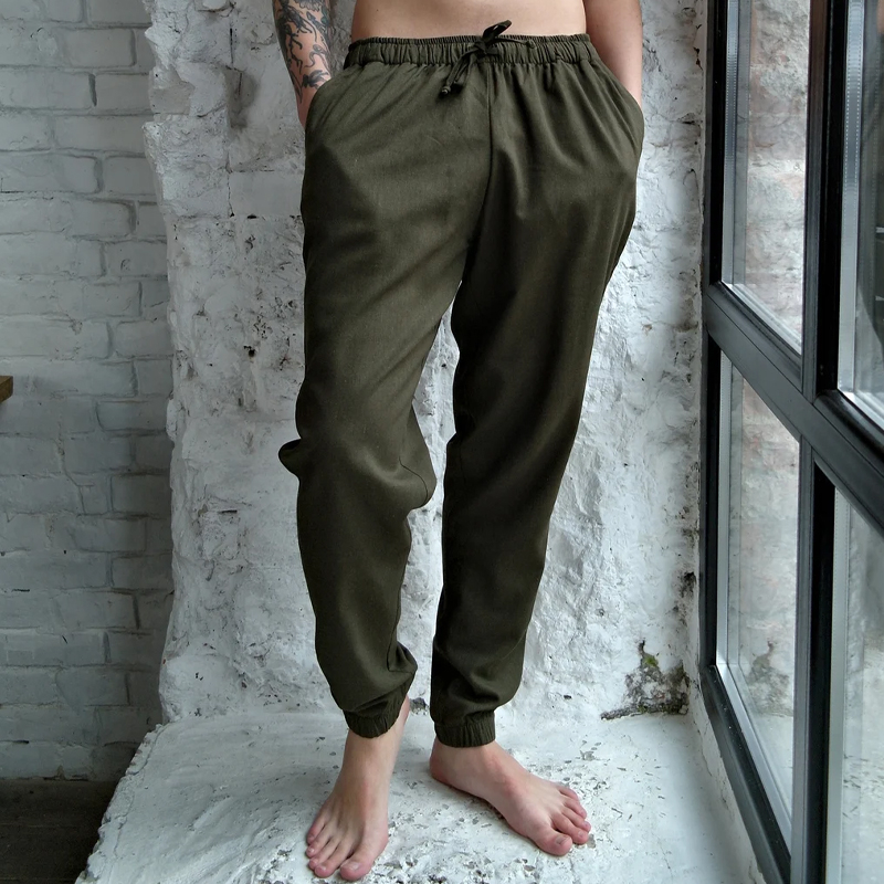 Men's Natural Cotton and Linen Elastic Waist Pants
