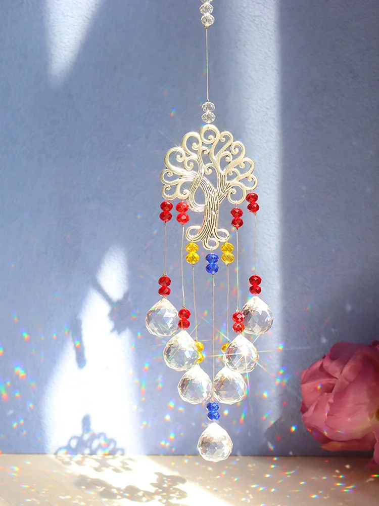 Crystal Wind Chime Tree of Life Light Catcher Ball Pendant Rainbow Maker