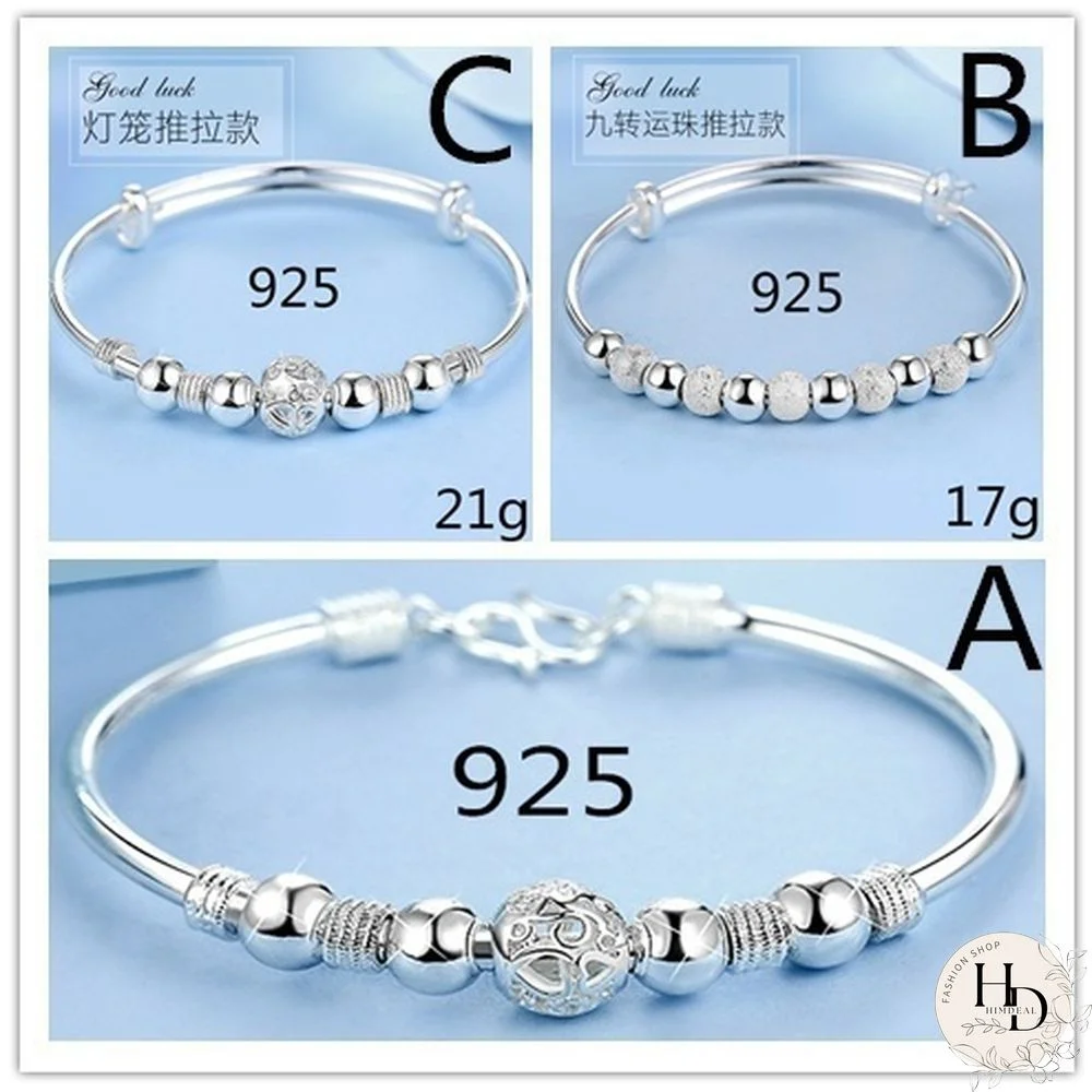 Women's 925 Sterling Silver Transfer Bead Bracelet Fashion Jewelry (Size: A, B, C)