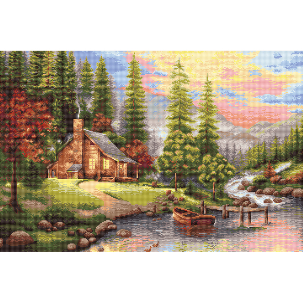 

River House - 11CT Stamped Cross Stitch - 43*60CM, 501 Original