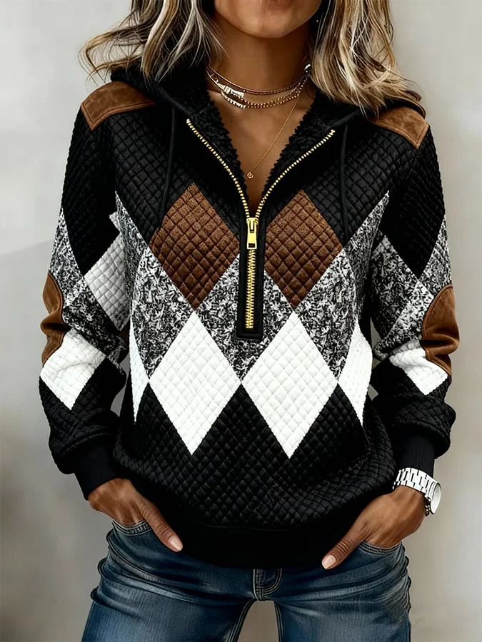 Women'S Casual Half-Zip Pullover Sweatshirt With Lotus Print 