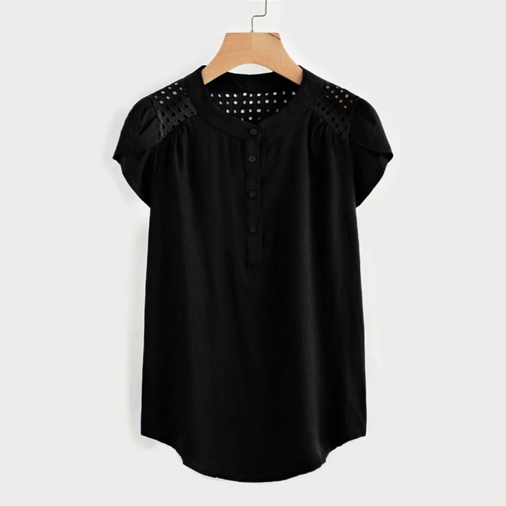 2020 Hot Women Blouse Tops Summer Hollow Top Casual Loose Short Sleeve Solid V-neck Chiffon Blouses Female Shirts Vest Blusa 921