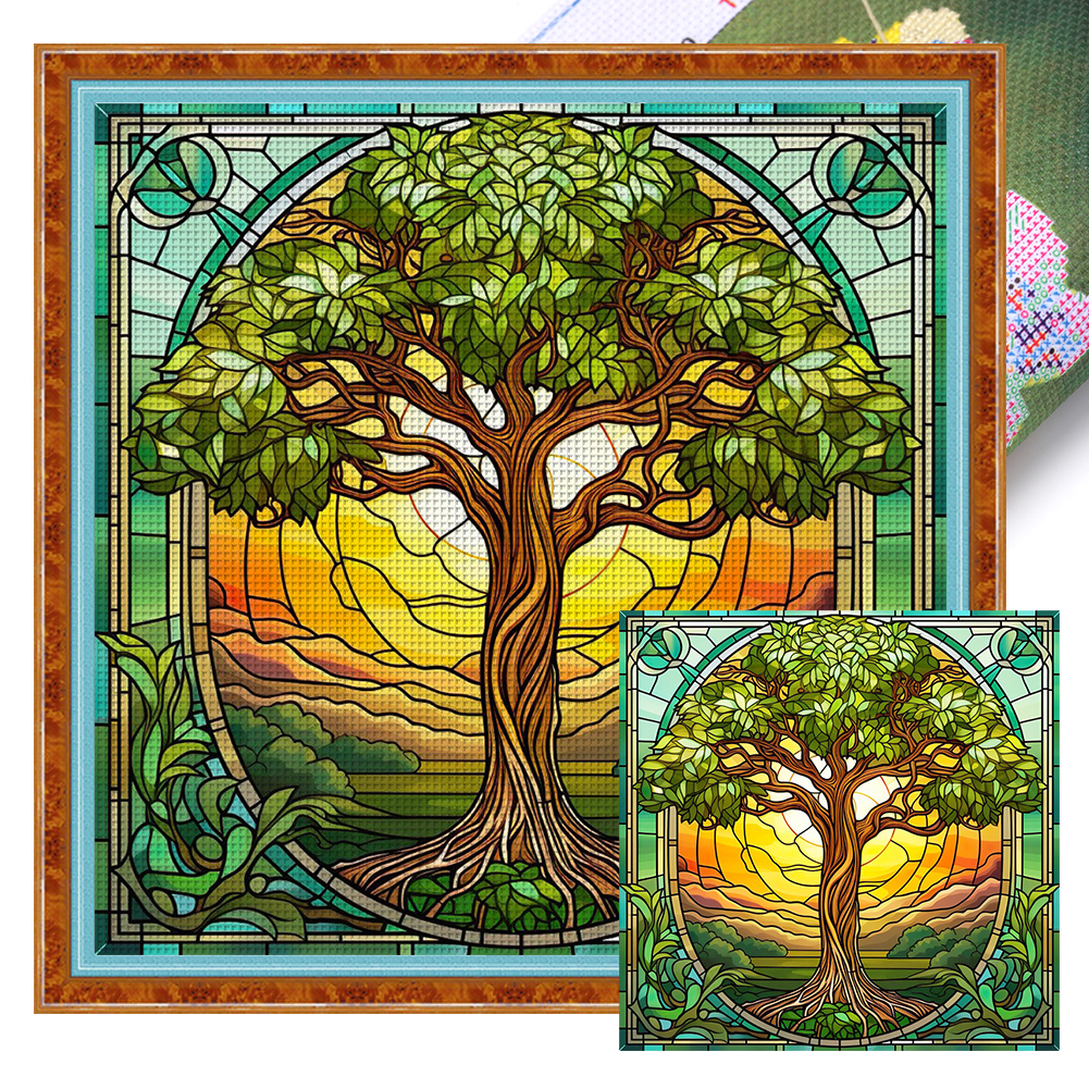 Glass Painting Tree Of Life 14CT (40*40CM) Stamped Cross Stitch gbfke