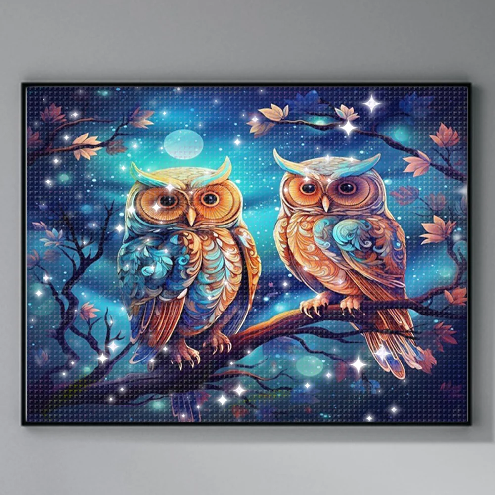 9CT Full Stamped Cross Stitch Bead Embroidery- Owls(Canvas|52*40CM)