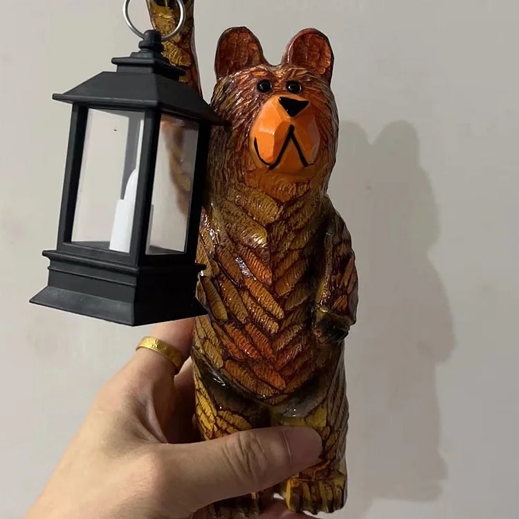 Cedar Carved Bear with Lantern | 168DEAL