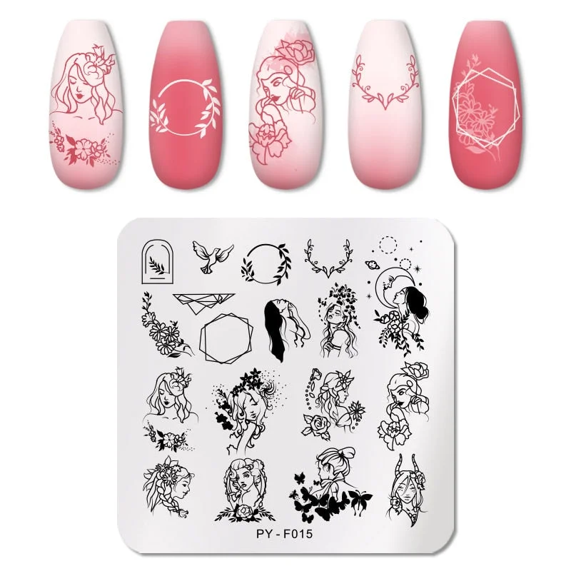 PICT You Square Nail Stamping People Plates Stencil Stainless Steel Tools Nail Art Stamp Template Design Tools PY-F015