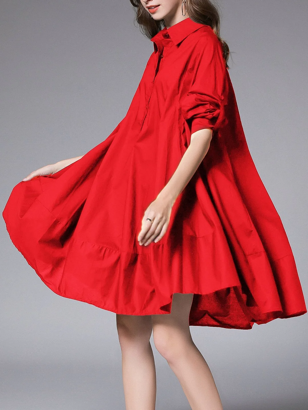 Shirred Shift Casual Midi Dress